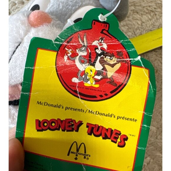1992 Warner Bros McDonalds Looney Tunes Bugs Bunny Plush Christmas Ornament 12" - Picture 4 of 6